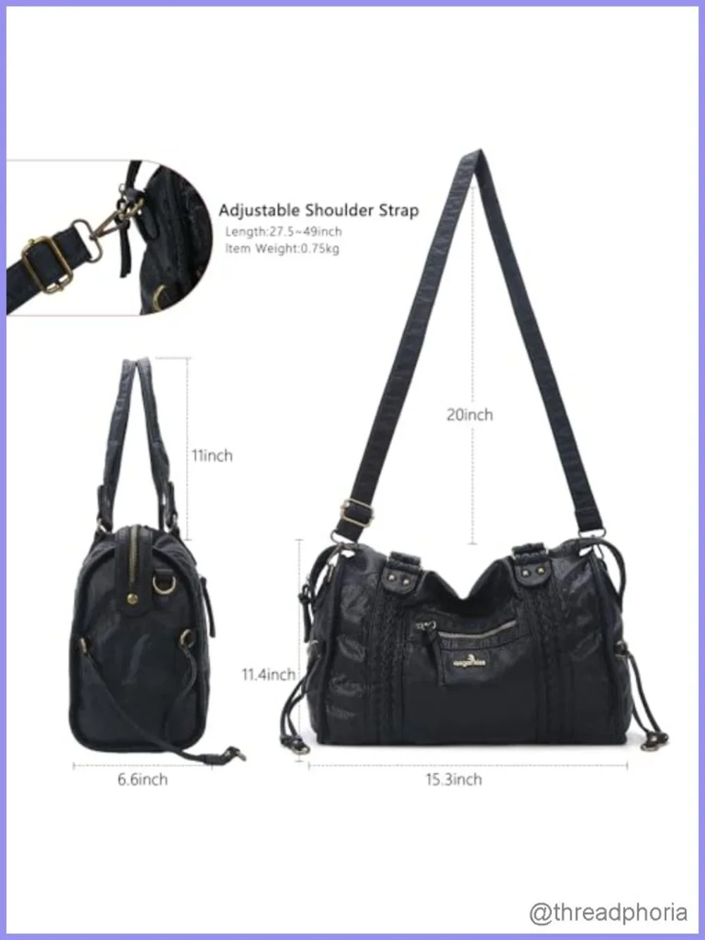 Large Vegan Leather Hobo Satchel Tote Shoulder Bag Fits 15.6